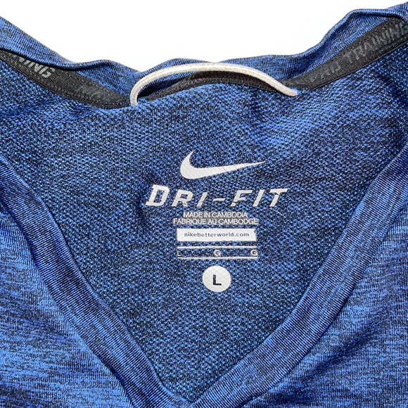 Nike Mens short sleeve blue black dri fit training top shirt gym v neck pullover - Picture 7 of 7
